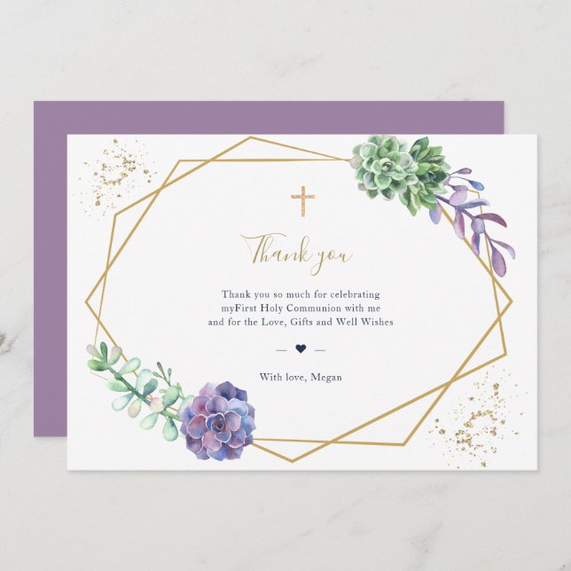 Purple Succulents Communion Thank you Card (Front/Back)