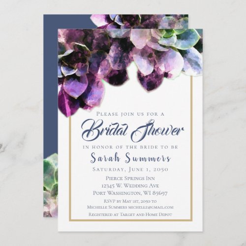 Purple Succulents Elegant Bridal Shower Invitation