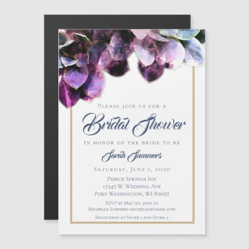 Purple Succulents Elegant Bridal Shower Magnetic Invitation