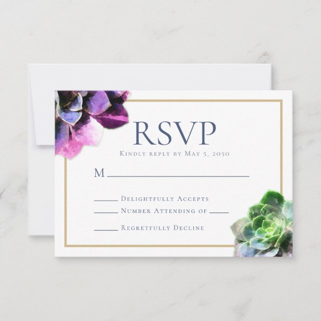 Purple Succulents Elegant RSVP Card (Front)