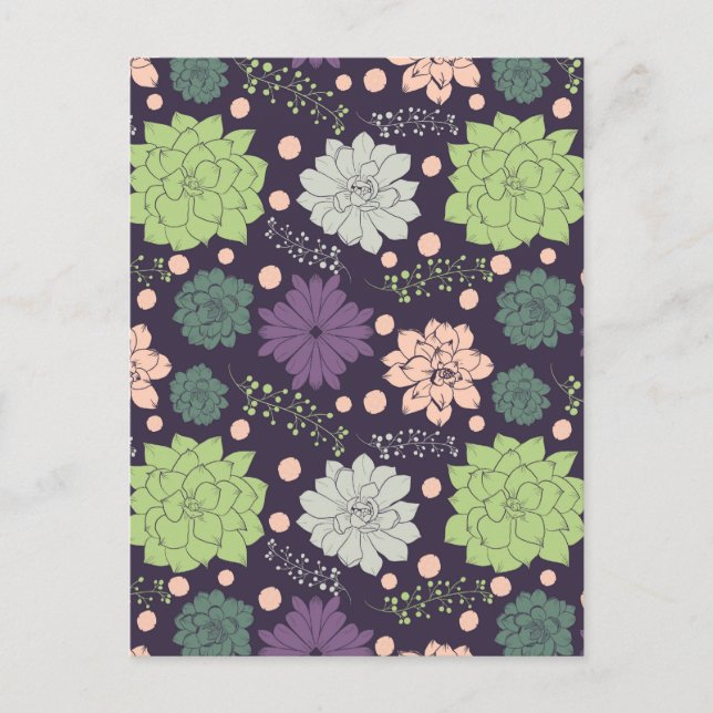 Purple Succulents Floral Pattern  Postcard (Front)