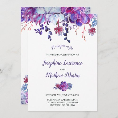 Purple Succulents  Foliage Wedding Invitation