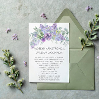 Purple Succulents, Lilacs, Lavender Reception Only Invitation