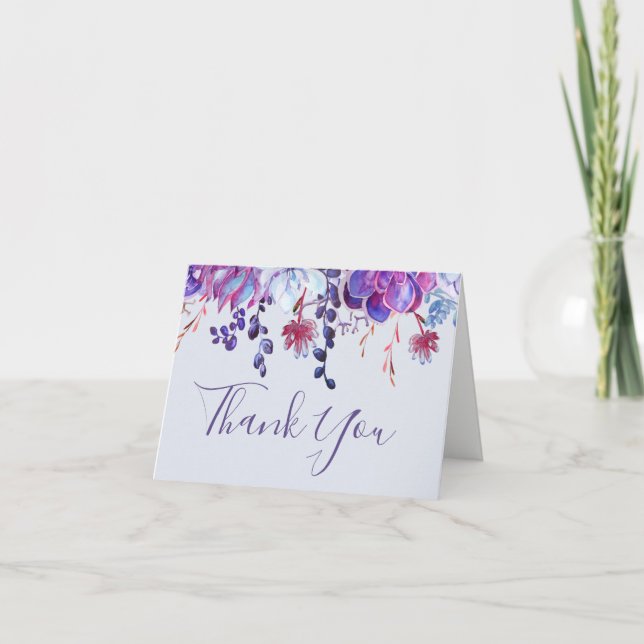 Purple Succulents Thank You Card (Front)