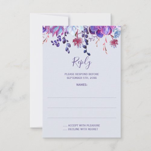 Purple Succulents Wedding Reply Cards