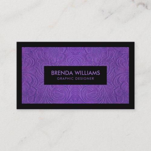 Purple Suede Leather Floral Pattern Business Card