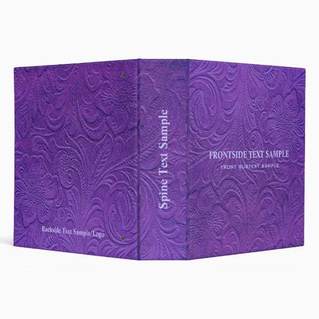 Purple Suede Leather Look 2 Embossed Flowers 3 Ring Binder (Background)