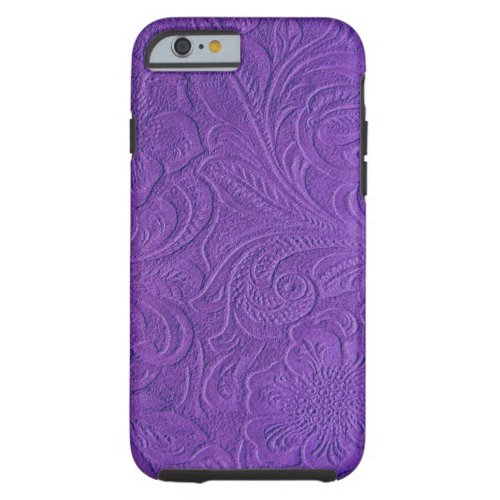 Purple Suede Leather Look Embossed Flowers Tough iPhone 6 Case