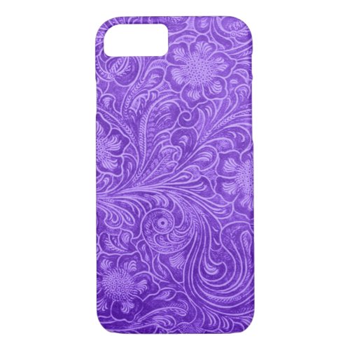 Purple Suede Leather Look Embossed Flowers iPhone 87 Case