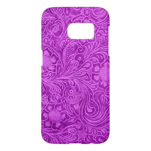 Purple Suede Leather Texture Floral Design Samsung Galaxy S7 Case