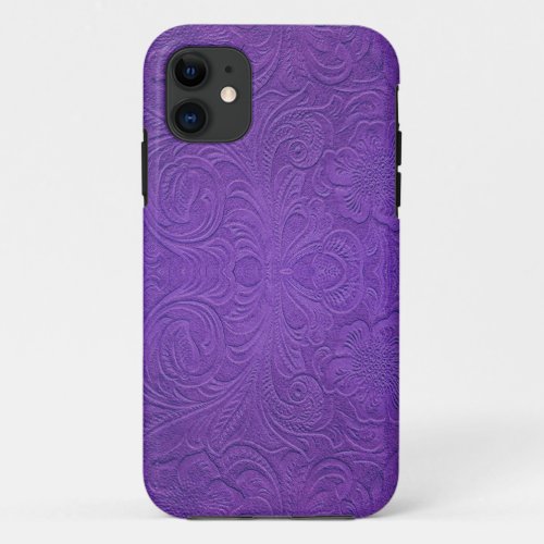 Purple suede texture floral pattern embossed look iPhone 11 case