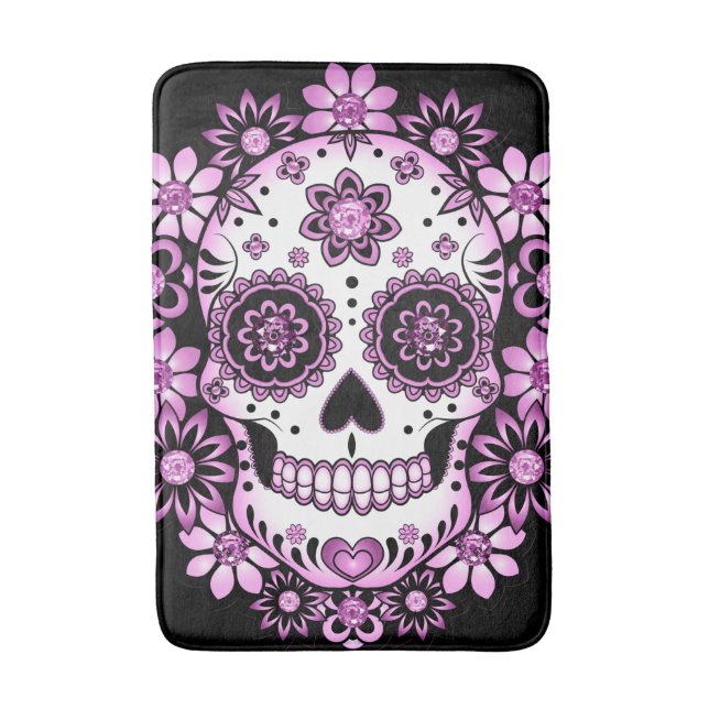 Purple Sugar Skull Bath Mat (Front Vertical)