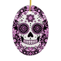 Purple Sugar Skull Ceramic Ornament