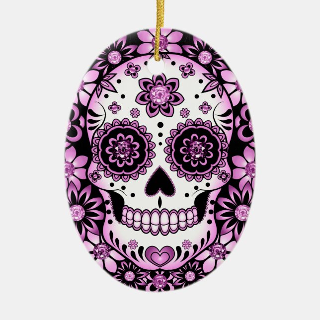 Purple Sugar Skull Ceramic Ornament (Front)