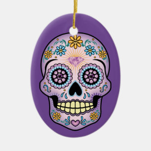 Purple Sugar Skull Ceramic Ornament