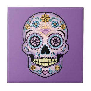 Purple Sugar Skull Ceramic Tile