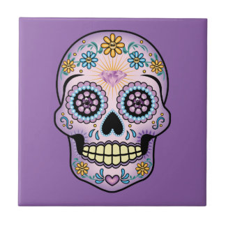 Purple Sugar Skull Ceramic Tile