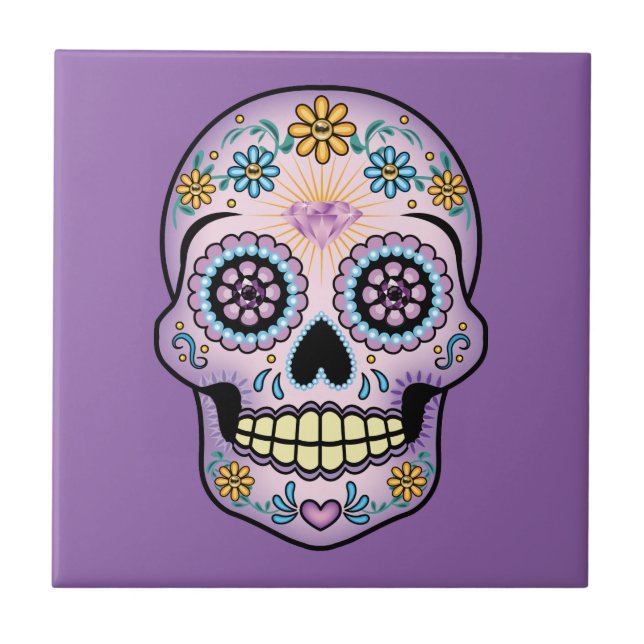 Purple Sugar Skull Ceramic Tile (Front)