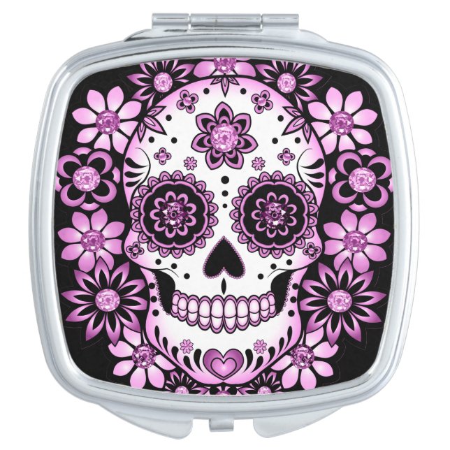 Purple Sugar Skull Compact Mirror (Front)