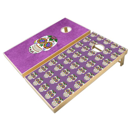 Purple Sugar Skull Cornhole Bean Bag Game