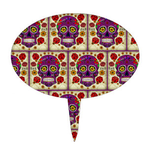 Purple Sugar Skull Day of the Dead Cake Topper