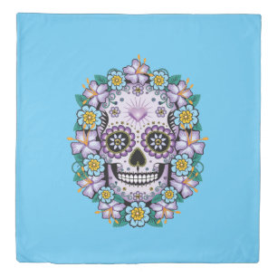 Purple Sugar Skull Duvet Cover