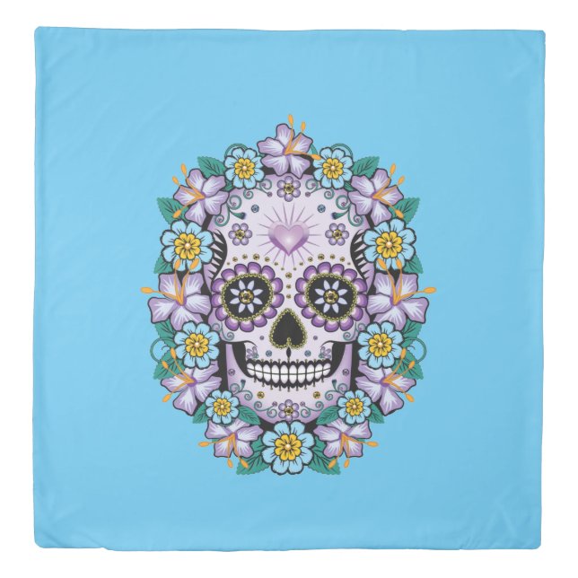 Purple Sugar Skull Duvet Cover (Front)