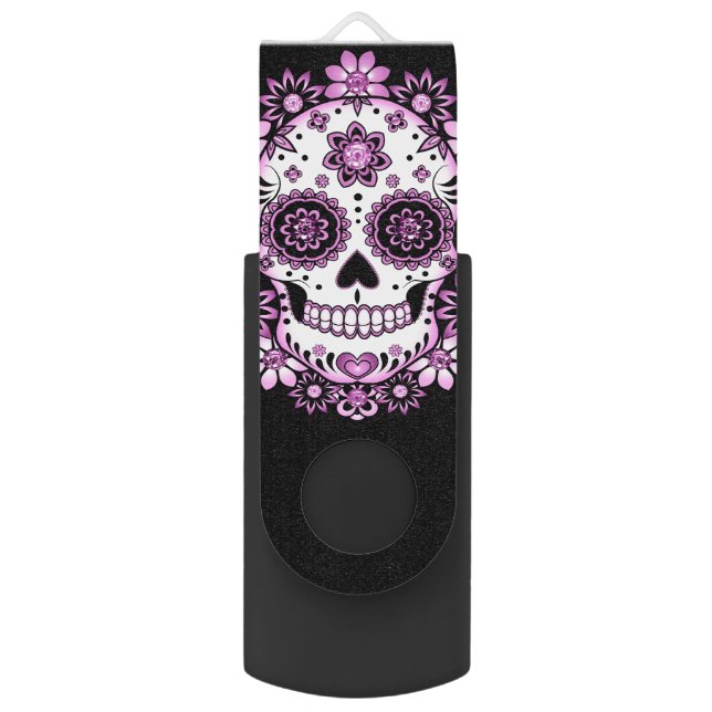 Purple Sugar Skull Flash Drive (Back (Vertical))