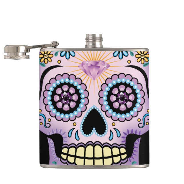 Purple Sugar Skull Flask (Opened)