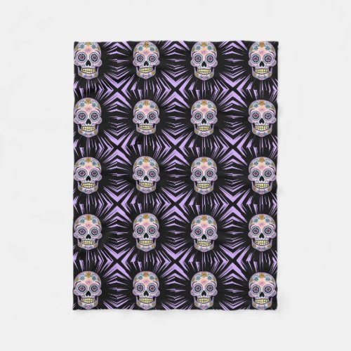 Purple Sugar Skull Fleece Blanket