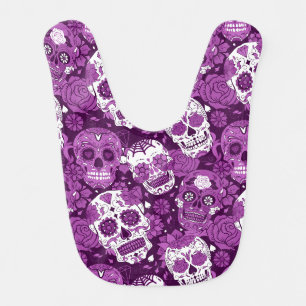 Purple sugar skull floral ornamental pattern baby bib