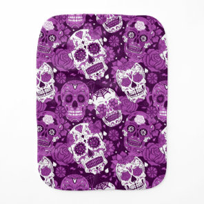 Purple sugar skull floral ornamental pattern baby burp cloth