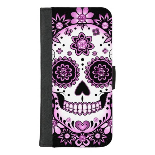 Purple Sugar Skull iPhone 87 Plus Wallet Case