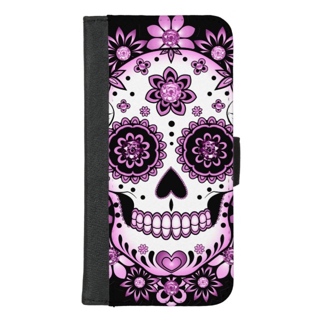 Purple Sugar Skull iPhone Wallet Case (Front)