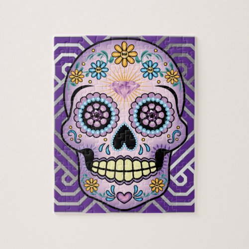 Purple Sugar Skull Jigsaw Puzzle