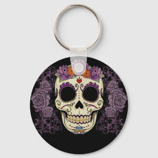 Purple Sugar Skull Keychain