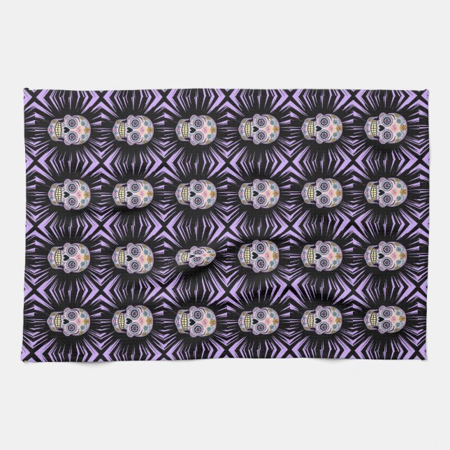Purple Sugar Skull Kitchen Towel (Horizontal)