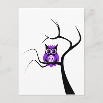 Purple Sugar Skull Owl In Tree Postcard by CuteLittleTreasures at Zazzle