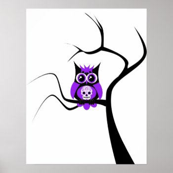 Purple Sugar Skull Owl In Tree Poster by CuteLittleTreasures at Zazzle