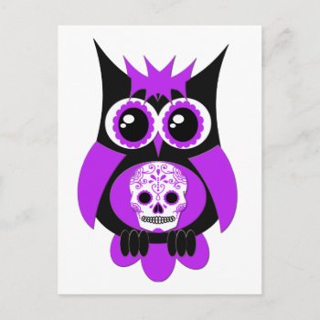 Purple Sugar Skull Owl Postcard by CuteLittleTreasures at Zazzle