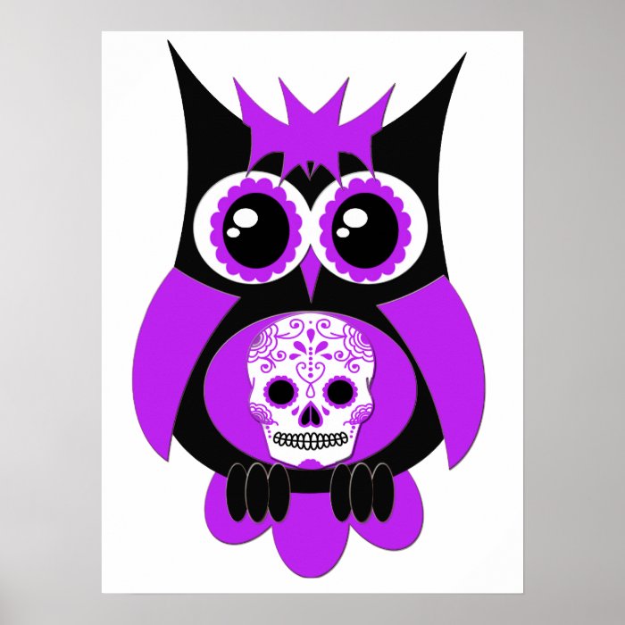 Purple Sugar Skull Owl Poster