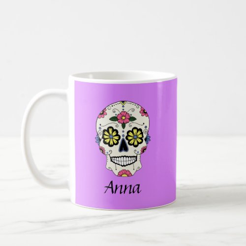 Purple Sugar Skull Personalized Coffee Mug