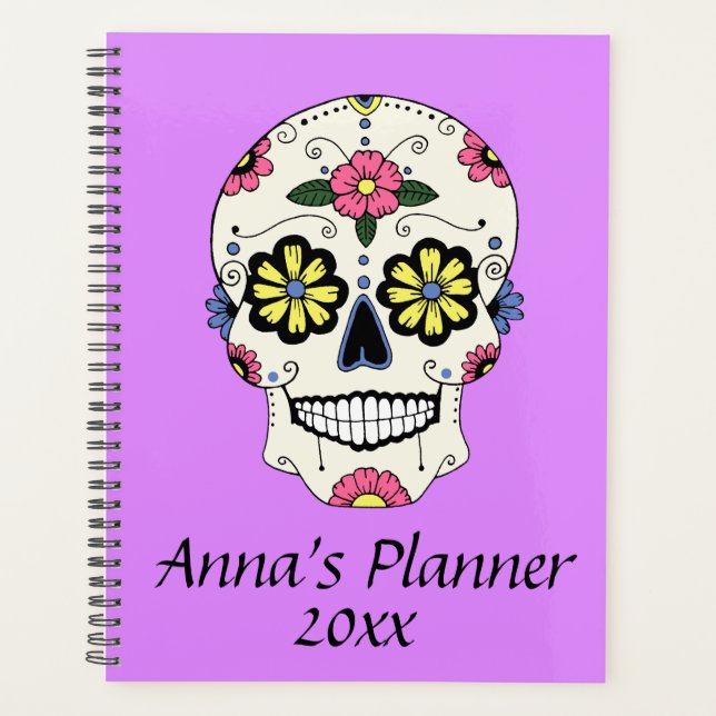 Purple Sugar Skull Personalized Planner Notebook (Front)
