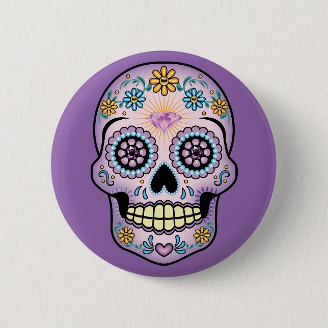 Purple Sugar Skull Pinback Button (Front)