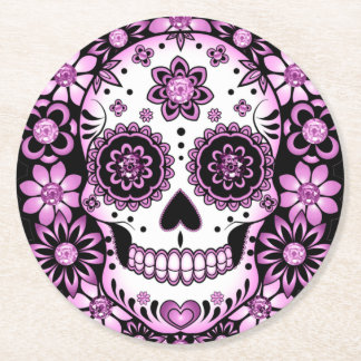 Purple Sugar Skull Round Paper Coaster