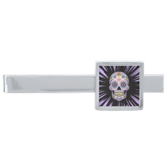 Purple Sugar Skull Silver Finish Tie Bar