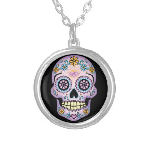 Purple Sugar Skull Silver Plated Necklace