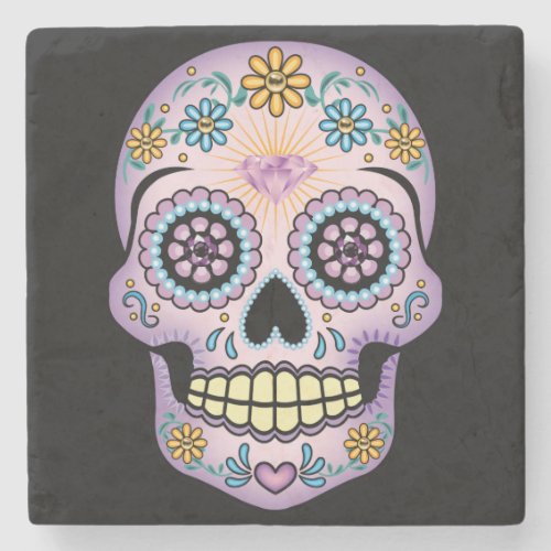 Purple Sugar Skull Stone Coaster