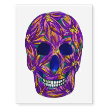 Purple Sugar Skull Temporary Tattoo