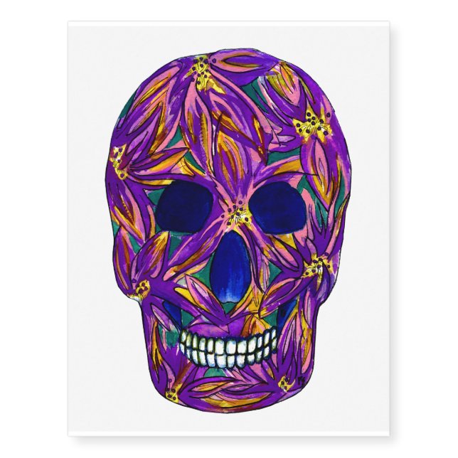 Purple Sugar Skull Temporary Tattoo (Front)